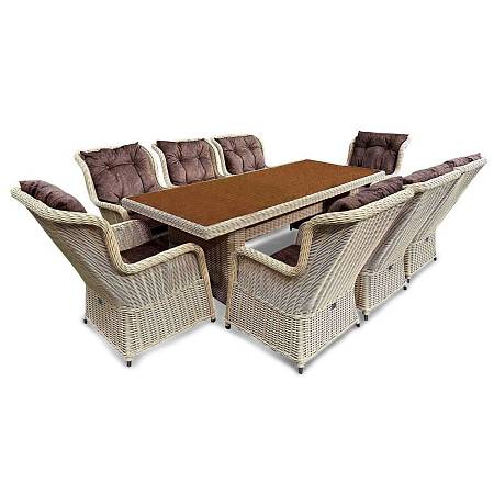 Комплект плетеной мебели МОККА SAN MARINO (стол обеденный, 8 кресел), Бежевый Комплект плетеной мебели МОККА SAN MARINO (стол обеденный, 8 кресел), Бежевый